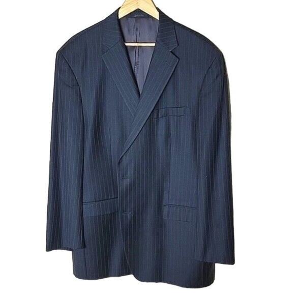 Lauren Ralph Lauren Pinstripe Wool Suit Jacket Blazer 48L Blue Navy Two Button - Picture 2 of 15